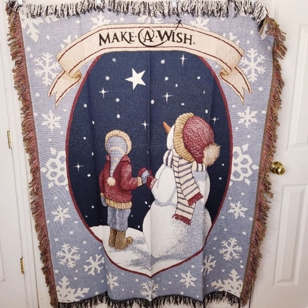 Make A Wish Tapestry Winter Fringe Throw Blanket 48"x60" Made in USA